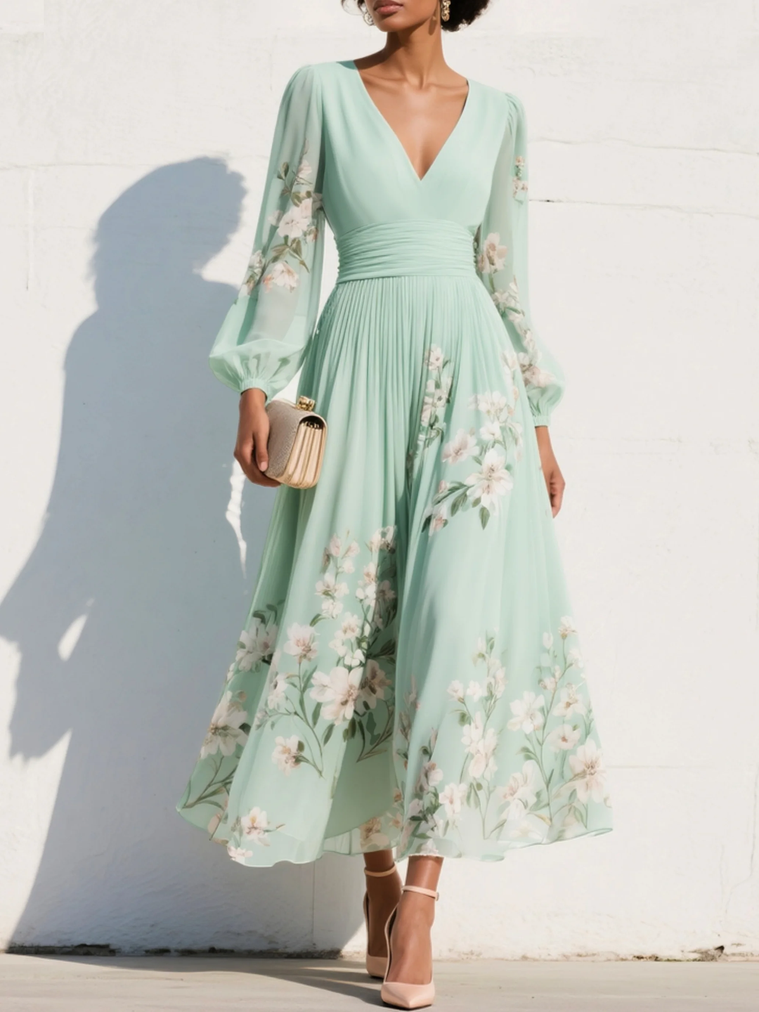 Iris | Classic And Graceful Floral V-Neck Midi Dress 0