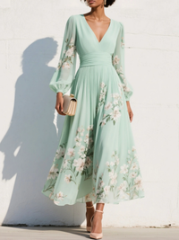 Stephanie | Classic And Graceful Floral V-Neck Midi Dress