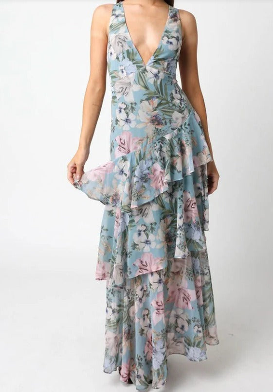 Iris | Elegant Floral Flounce Maxi Dress 11