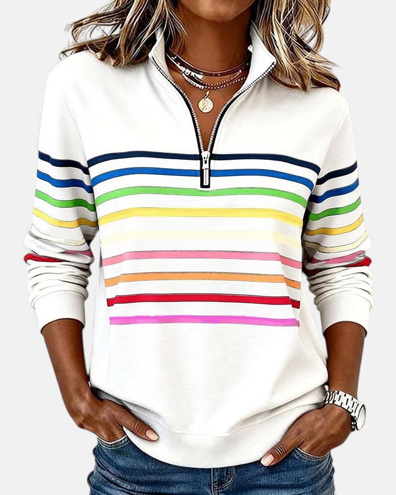 Iris | Vibrant Striped Quarter Zip Women's Sweatshirt 2