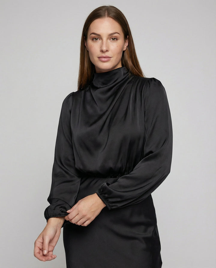 Isabella | Elegant Luminous Long-Sleeve Satin Dress 1
