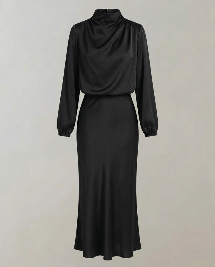 Isabella | Elegant Luminous Long-Sleeve Satin Dress 2