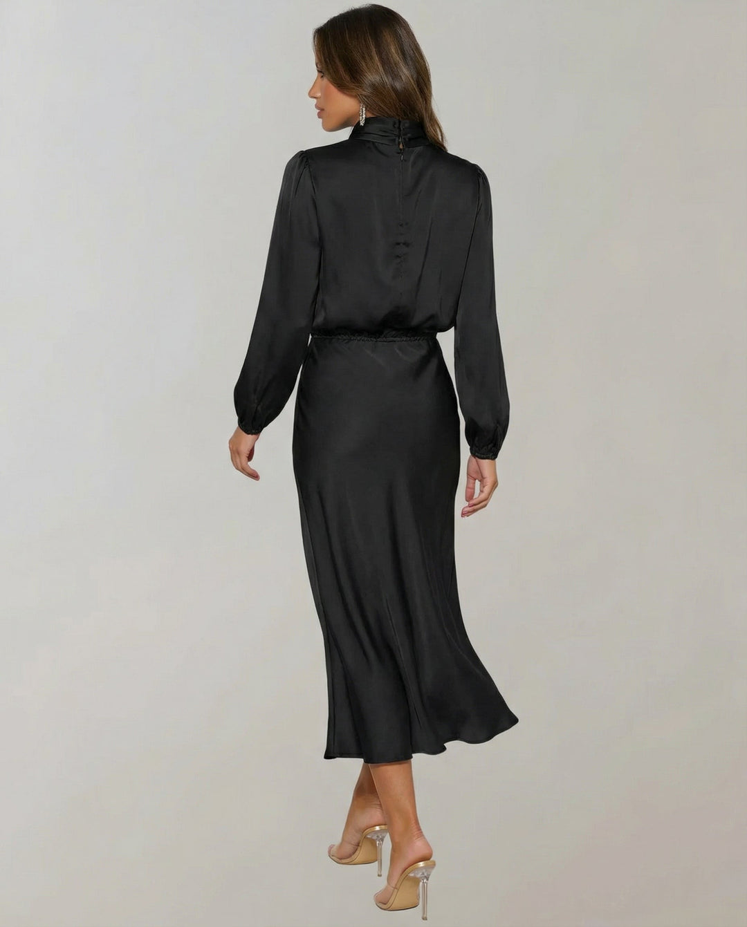 Isabella | Elegant Luminous Long-Sleeve Satin Dress 3