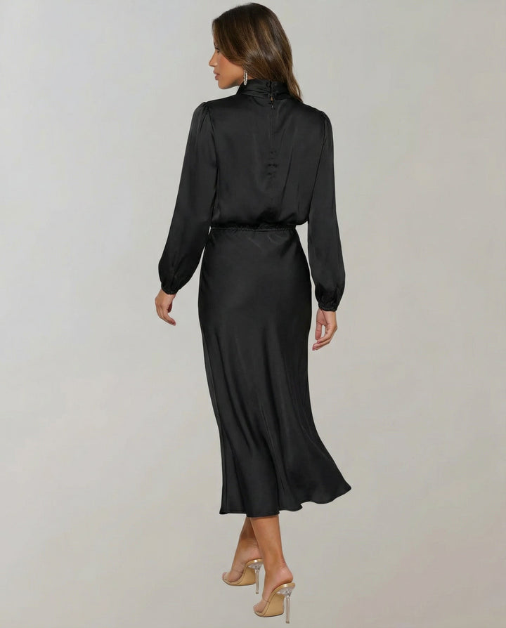 Isabella | Elegant Luminous Long-Sleeve Satin Dress 3