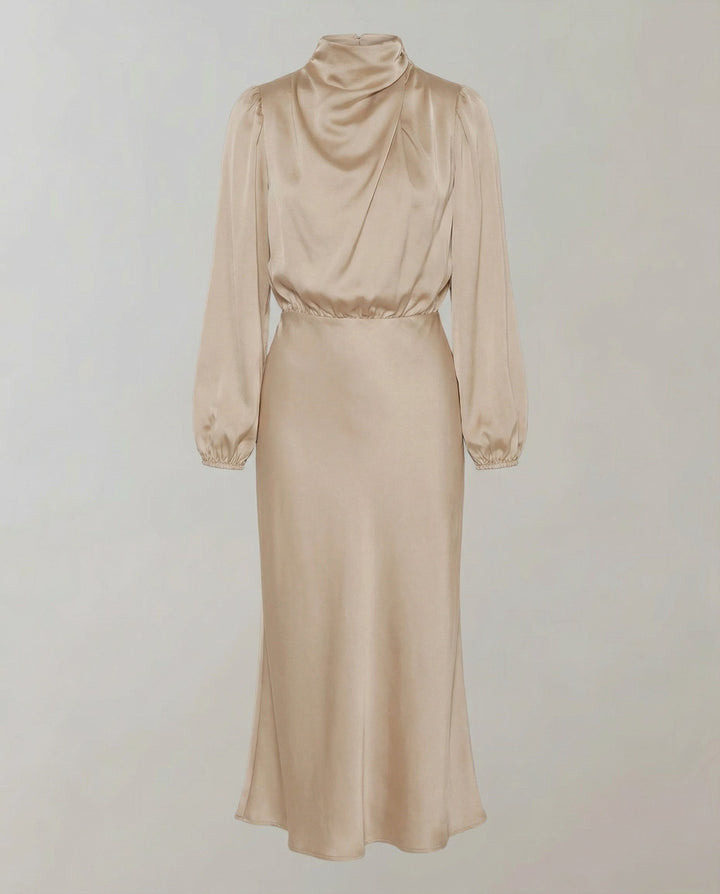 Isabella | Elegant Luminous Long-Sleeve Satin Dress 6
