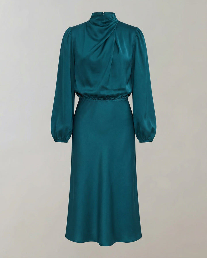 Isabella | Elegant Luminous Long-Sleeve Satin Dress 9