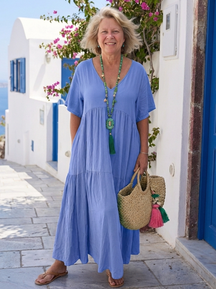 Isabella | Elegant Short Sleeve Tiered Maxi Dress 2