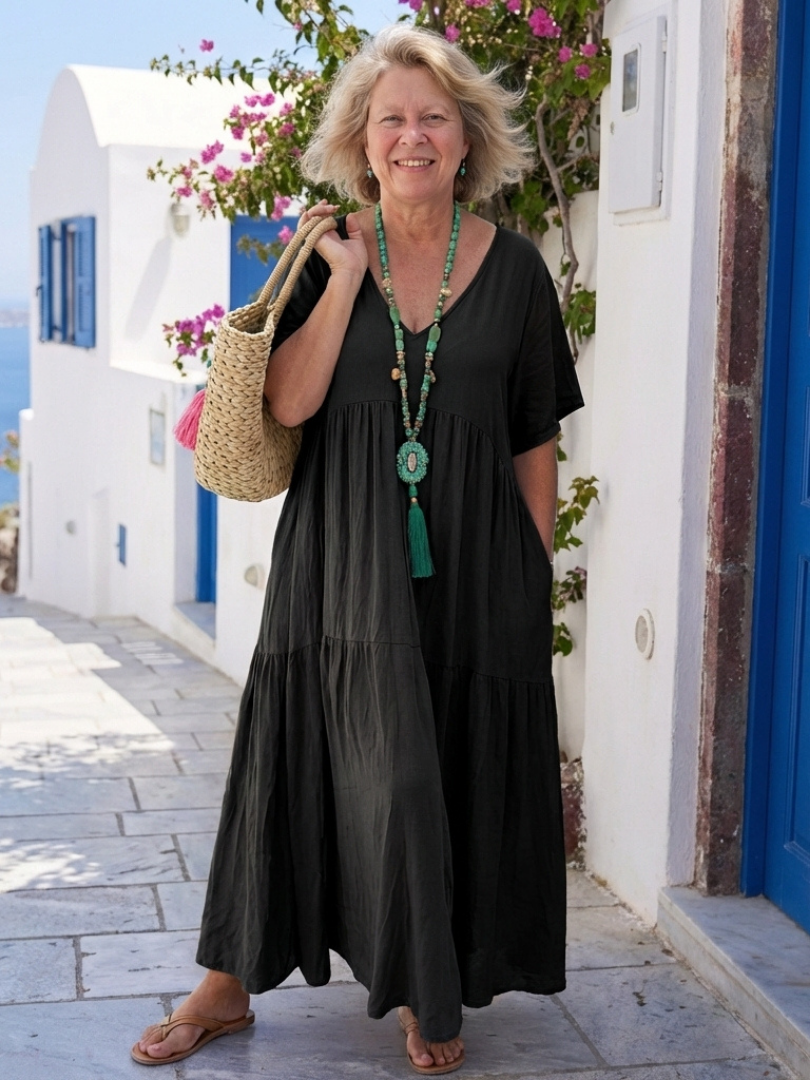 Isabella | Elegant Short Sleeve Tiered Maxi Dress 3