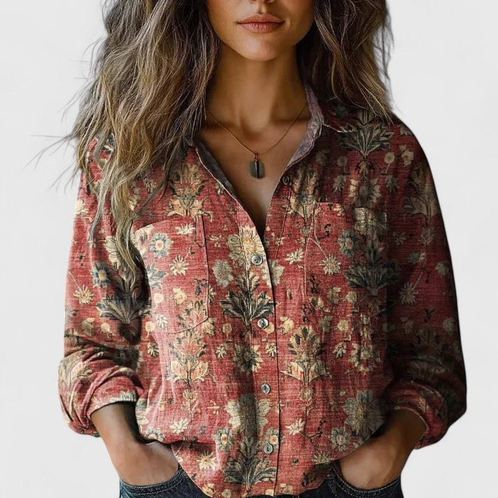 Isabella | Womens Blouses Floral Vintage Loose Fit Cotton Blend 0