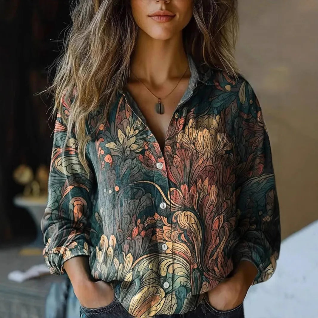 Isabella | Womens Blouses Floral Vintage Loose Fit Cotton Blend 3