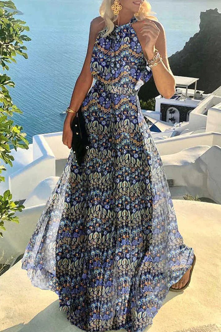 Isla | Elegant And Flowing Halter Neck Pleated Maxi Dress 2