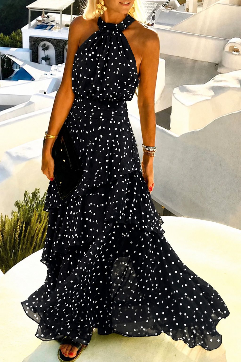 Isla | Elegant And Flowing Halter Neck Pleated Maxi Dress 3