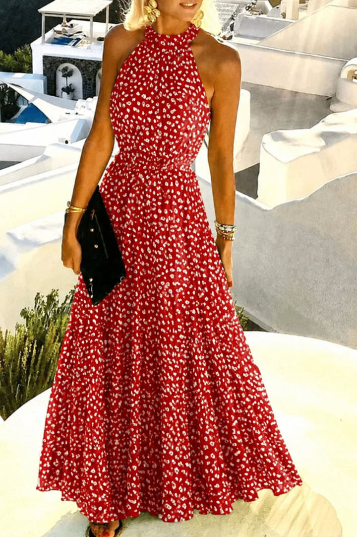 Isla | Elegant And Flowing Halter Neck Pleated Maxi Dress 4