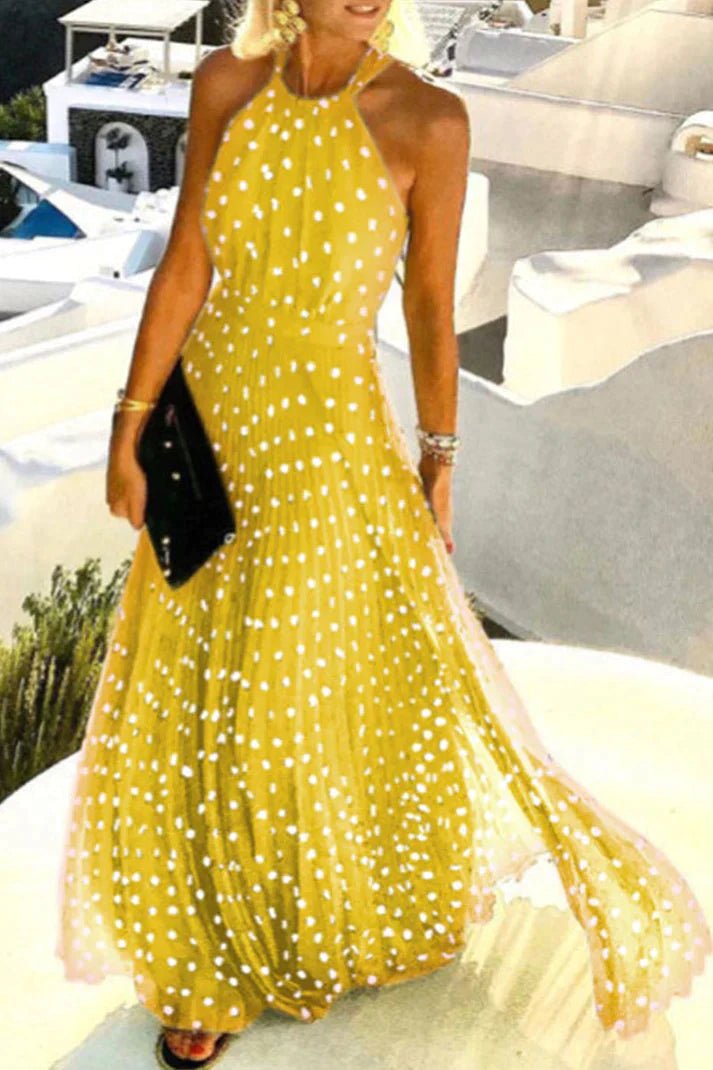 Isla | Elegant And Flowing Halter Neck Pleated Maxi Dress 5