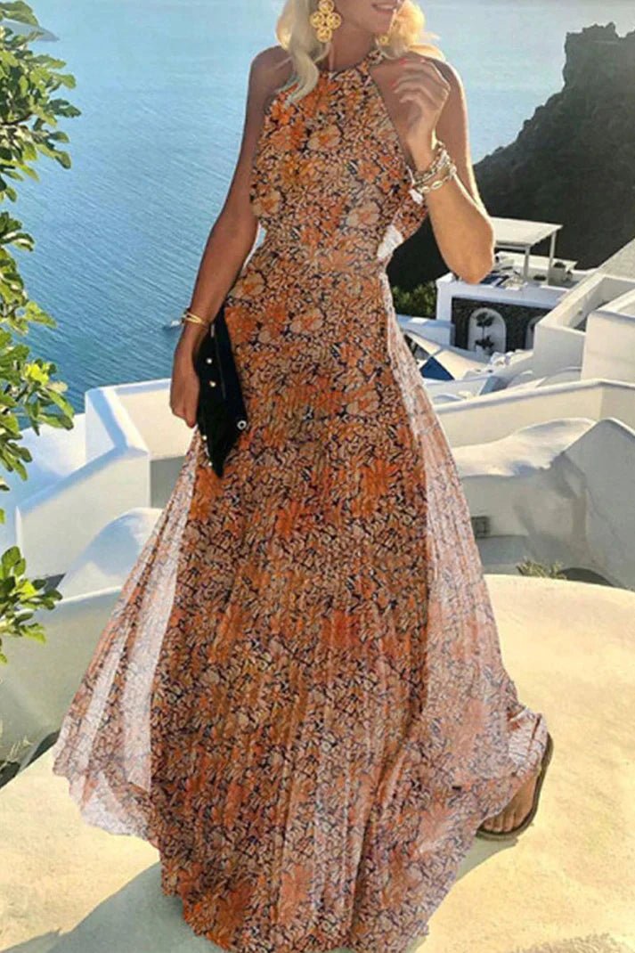 Isla | Elegant And Flowing Halter Neck Pleated Maxi Dress 6