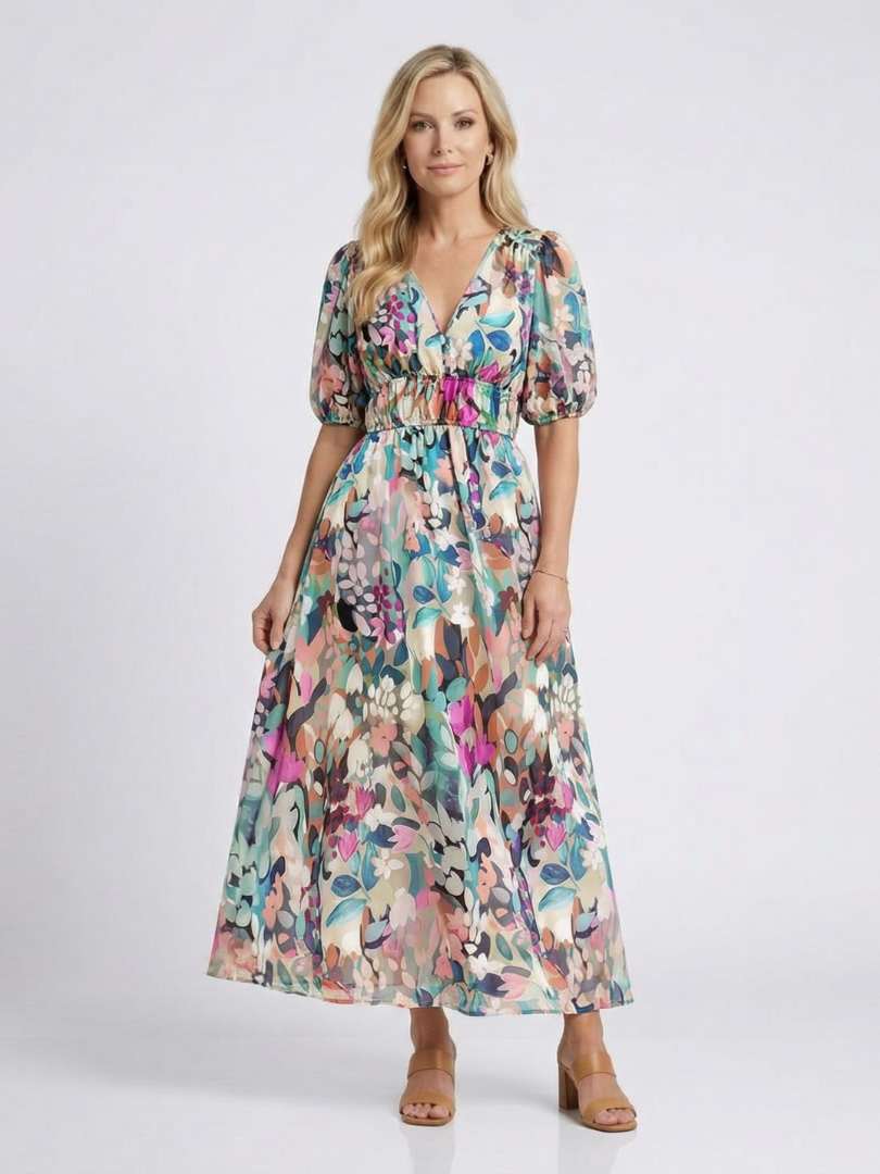 Ivy | Elegant Floral V-Neck Midi Dress for Vibrant Style 0