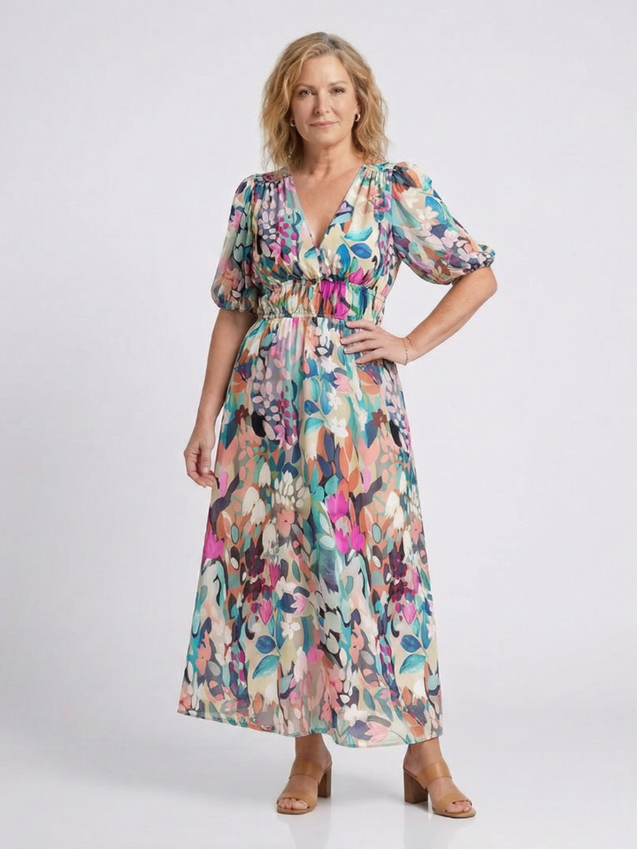 Ivy | Elegant Floral V-Neck Midi Dress for Vibrant Style 2