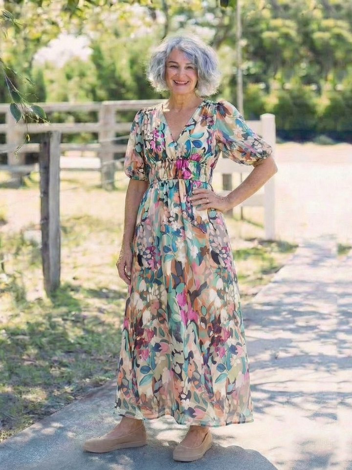 Ivy | Elegant Floral V-Neck Midi Dress for Vibrant Style 3