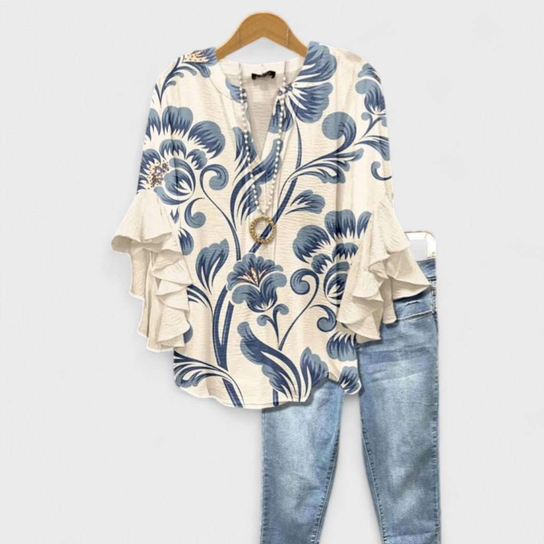 Ivy | Elegant V-Neck Floral Tops with Ruffle Sleeves 1