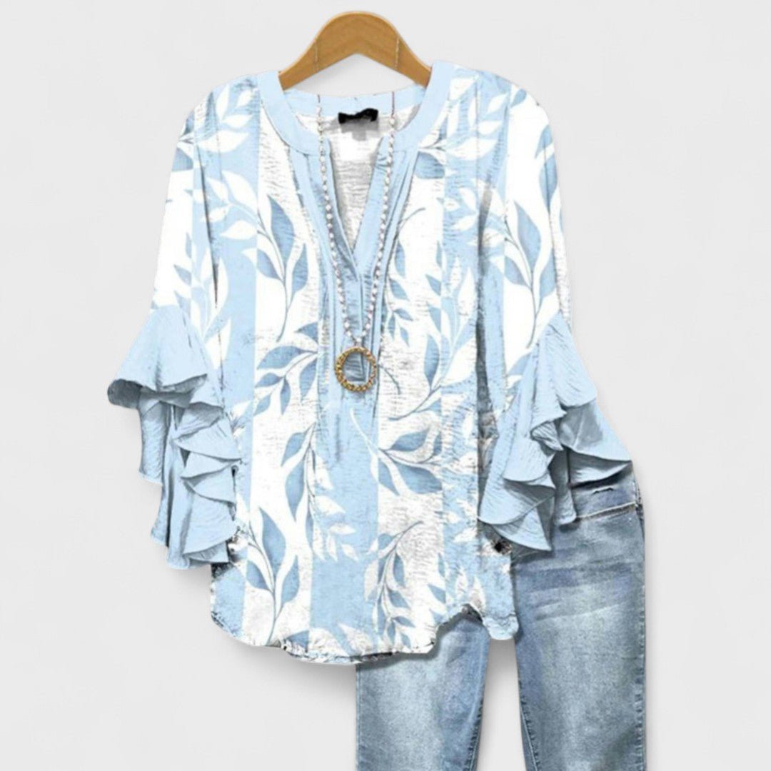 Ivy | Elegant V-Neck Floral Tops with Ruffle Sleeves 2