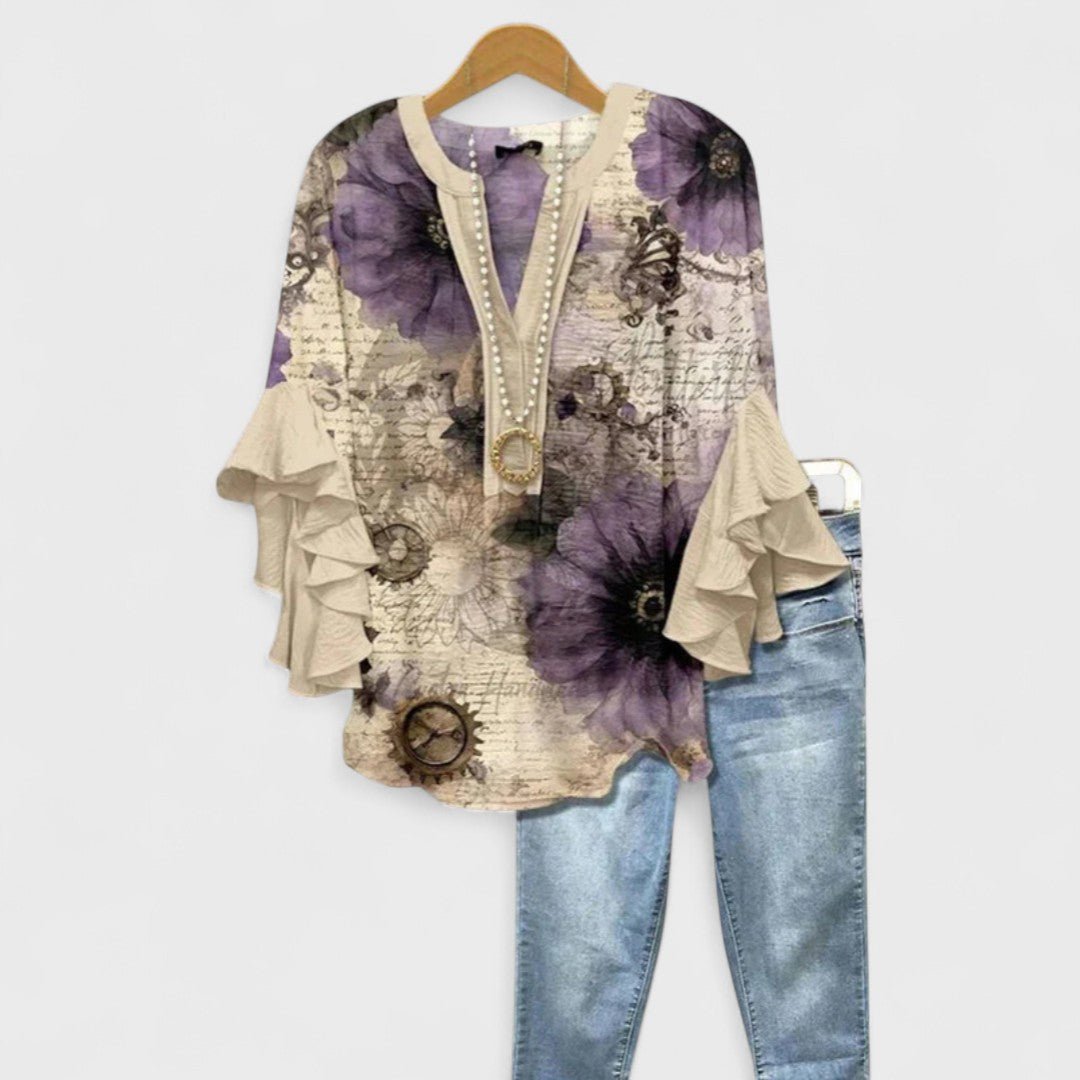 Ivy | Elegant V-Neck Floral Tops with Ruffle Sleeves 6