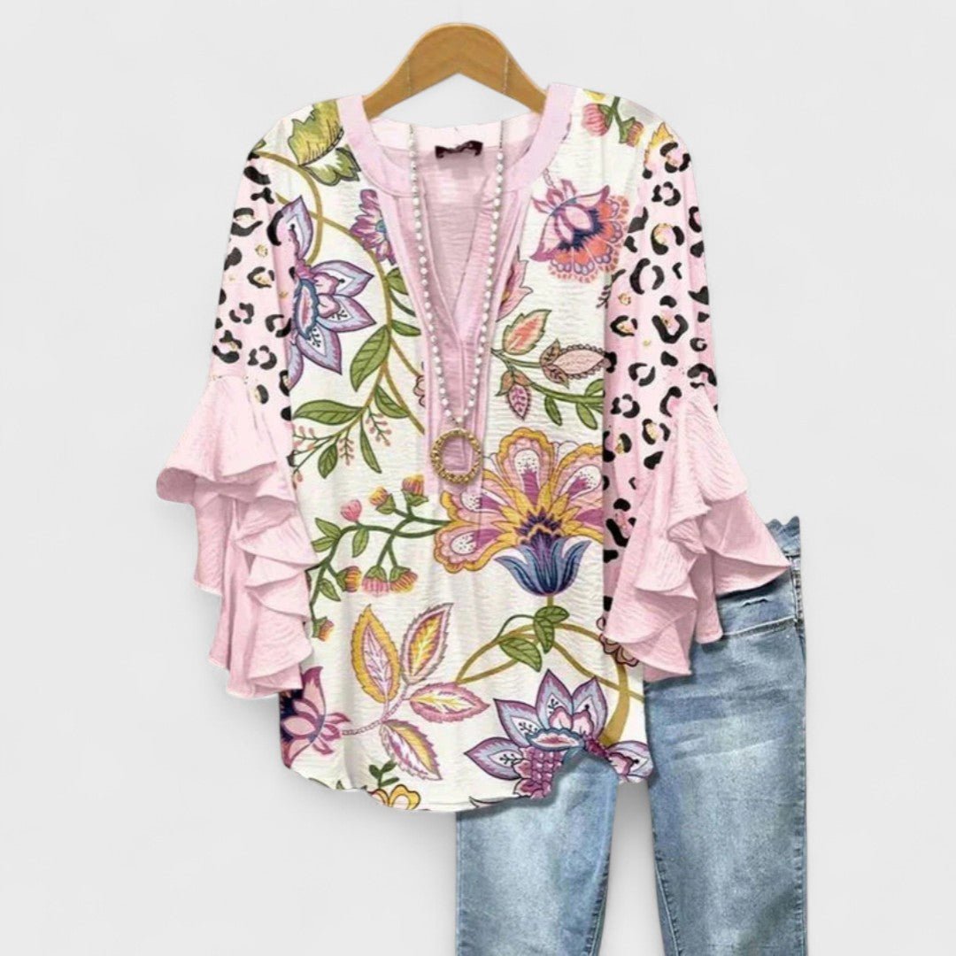 Ivy | Elegant V-Neck Floral Tops with Ruffle Sleeves 8