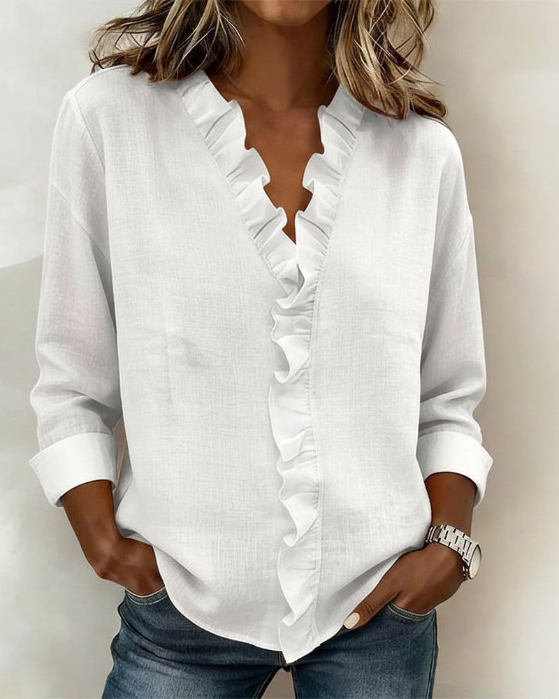 Jasmine | Ruffled Blouse Long Sleeve Elegant Summer Top Plus Size Fit 1