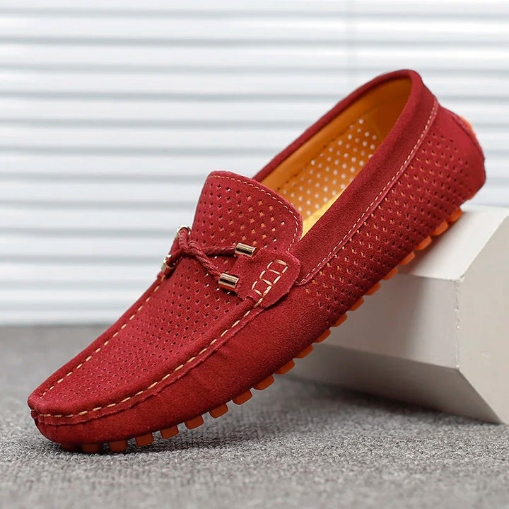 Jaxon | Mens Loafers Black Perforated Leather Casual Comfort 9