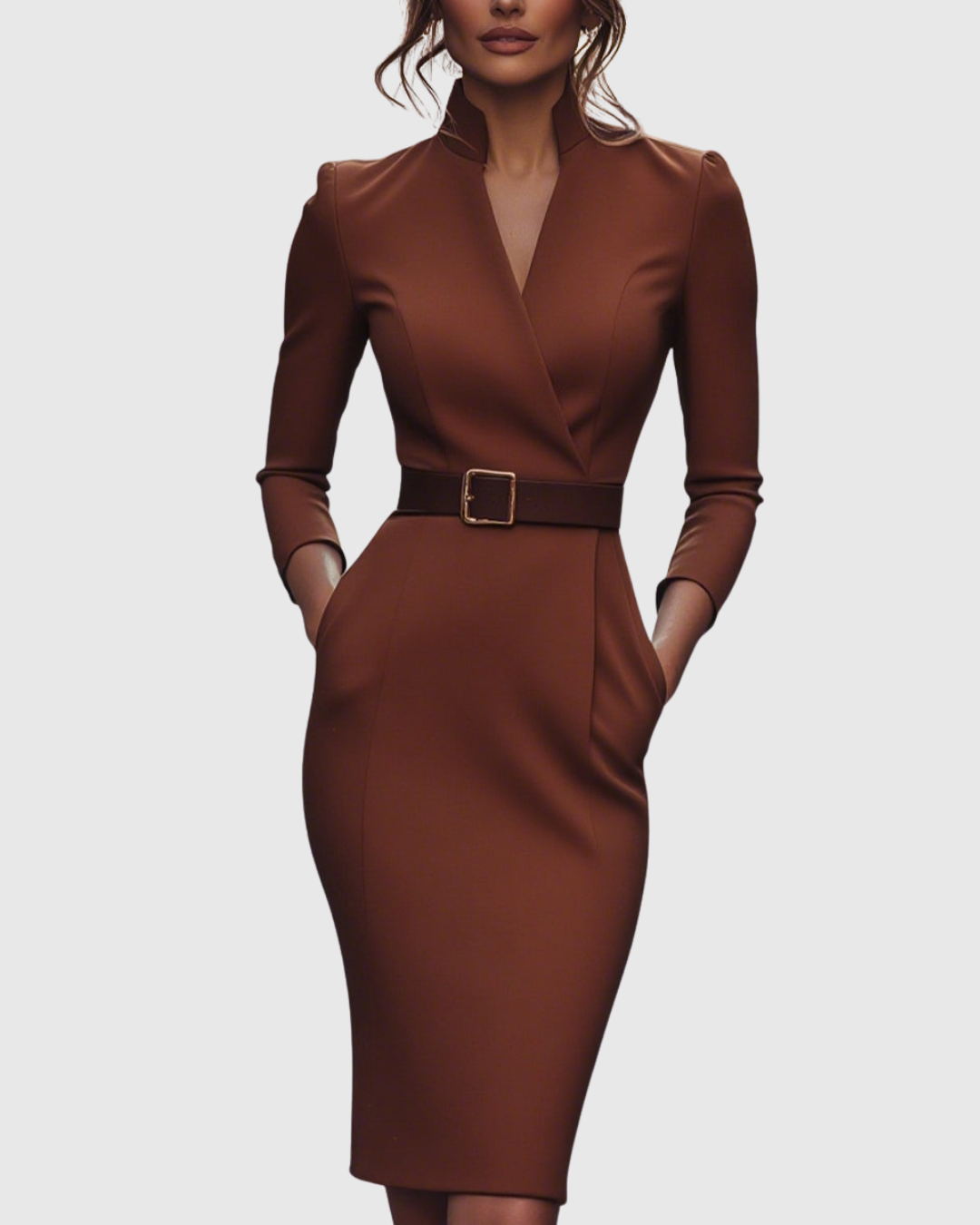 Juliette | Elegant Structured Midi Dress with Belted Waist 11