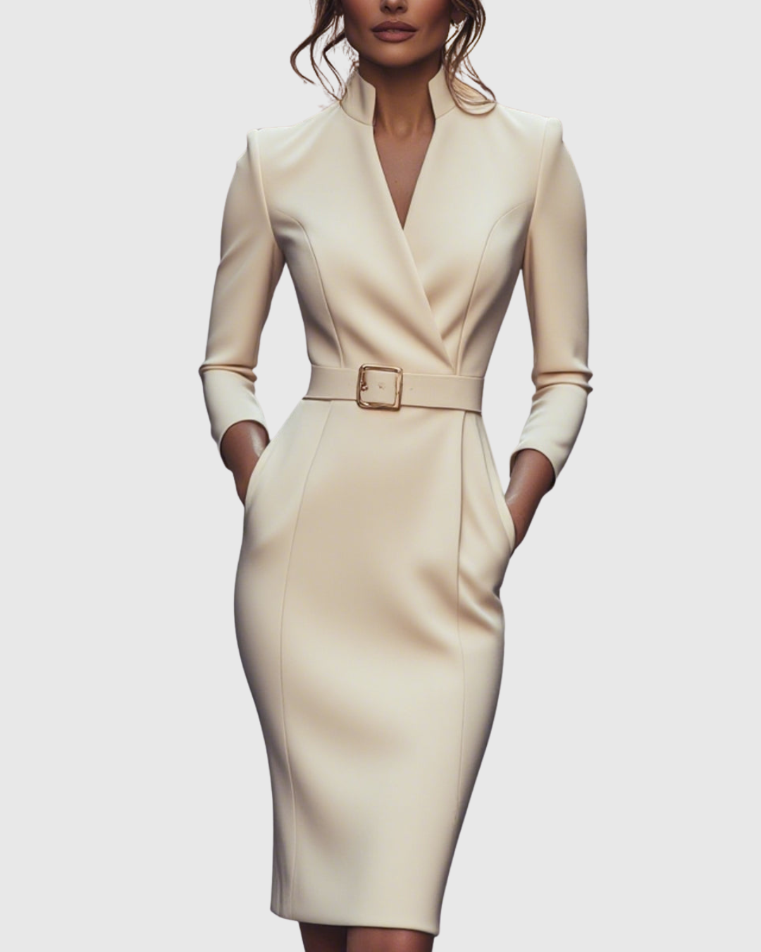 Juliette | Elegant Structured Midi Dress with Belted Waist 12