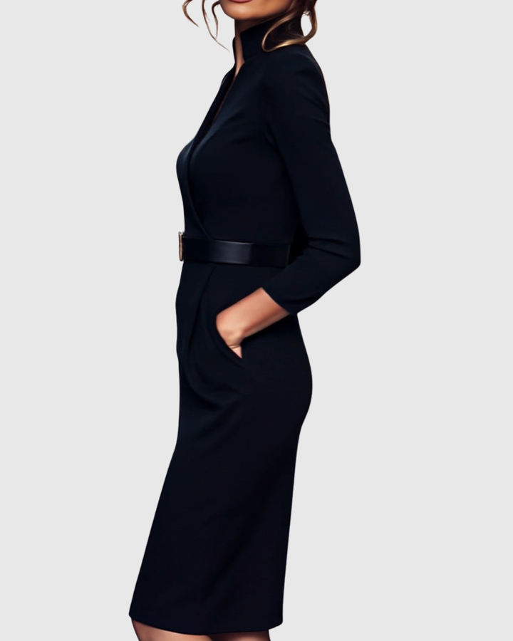 Juliette | Elegant Structured Midi Dress with Belted Waist 4
