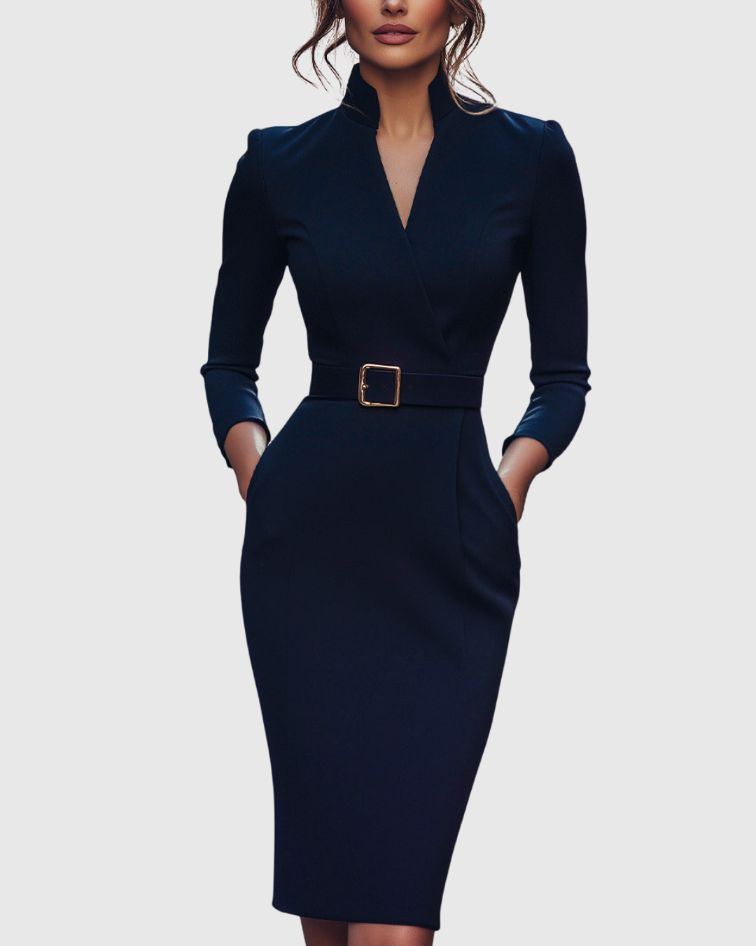 Juliette | Elegant Structured Midi Dress with Belted Waist 7