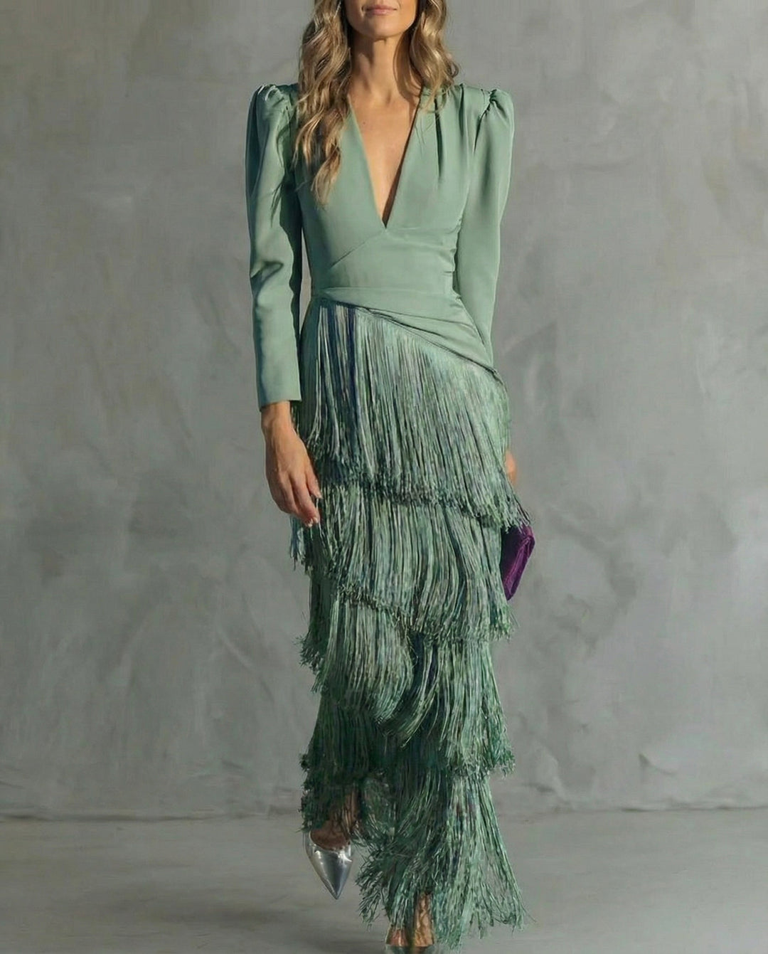 Karla | Elegant V-Neck Tiered Fringe Maxi Dress 1