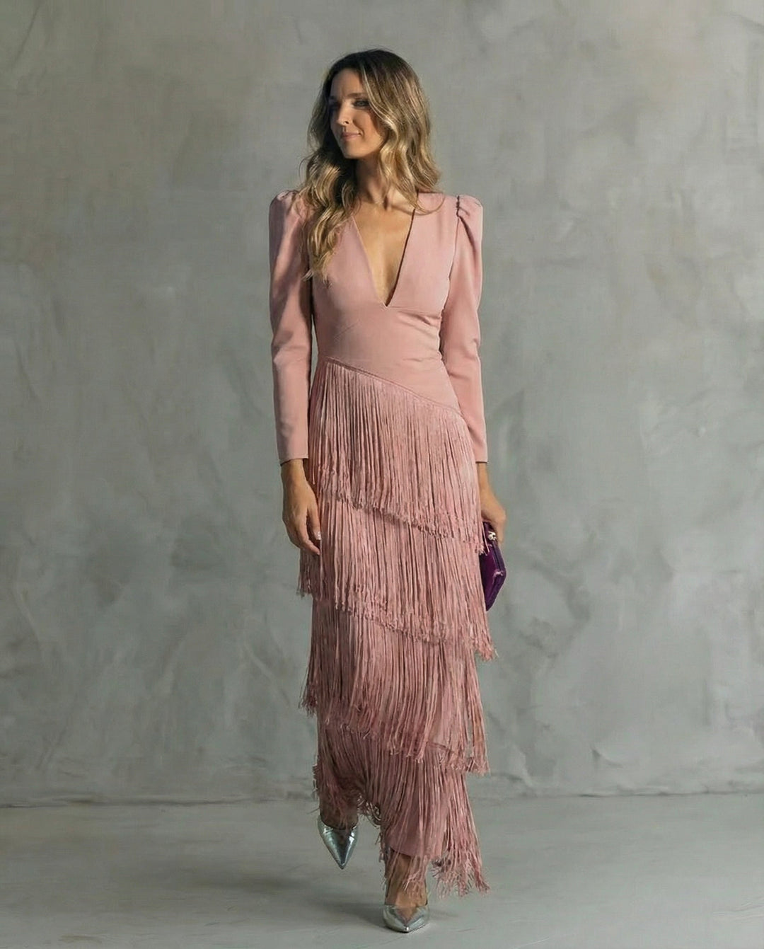 Karla | Elegant V-Neck Tiered Fringe Maxi Dress 5