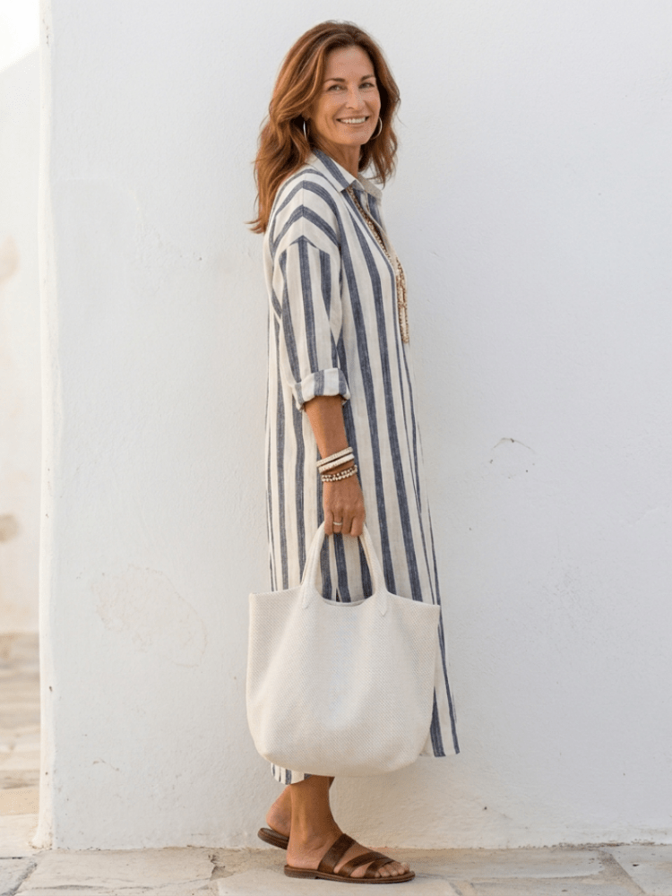 Karolin | Elegant shirt dress with striped pattern 1