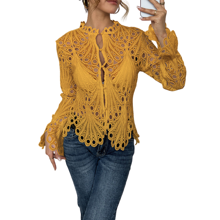 Katie | Lace Cutwork Tie-Front Blouse 1