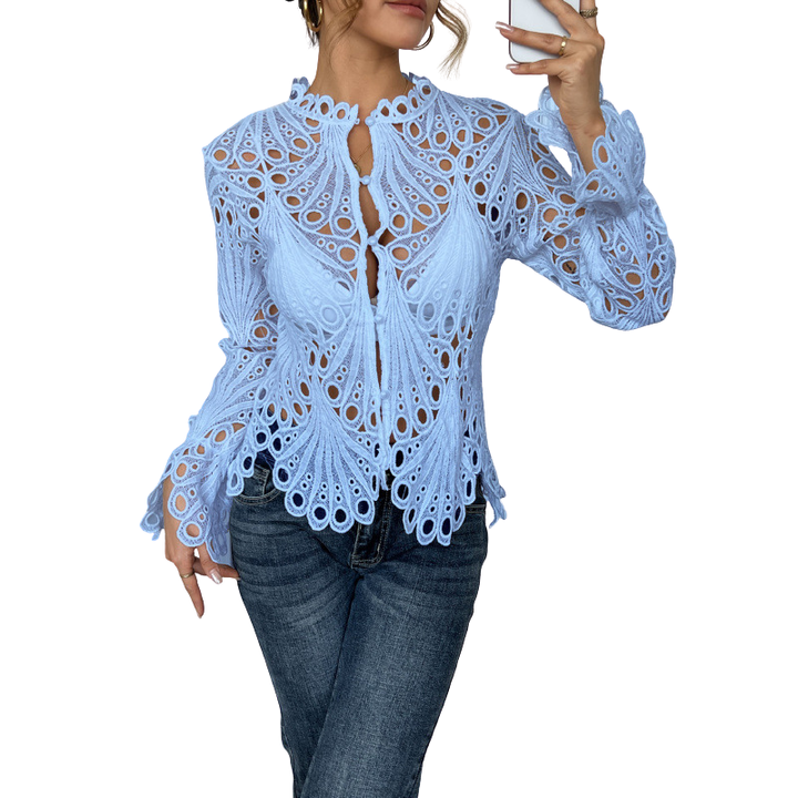 Katie | Lace Cutwork Tie-Front Blouse 2