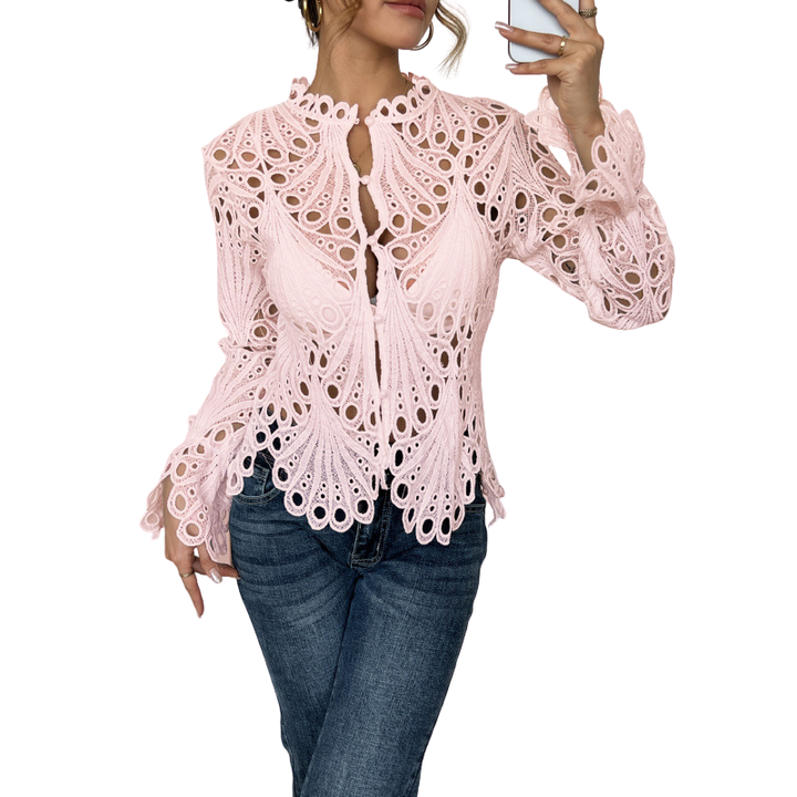 Katie | Lace Cutwork Tie-Front Blouse 3