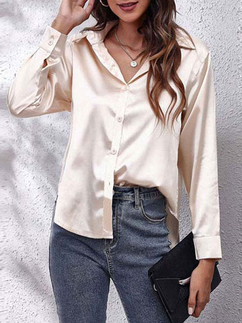Laura | Silk-Touch Lustrous Satin Button-Down Shirt 0