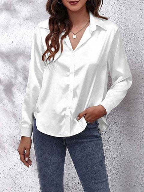Laura | Silk-Touch Lustrous Satin Button-Down Shirt 10