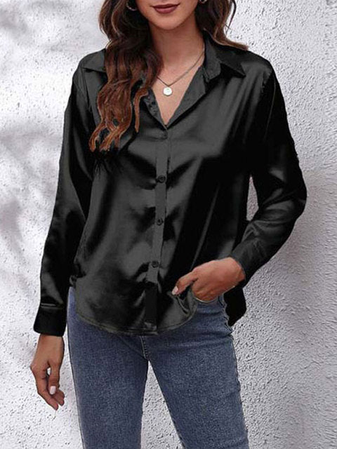 Laura | Silk-Touch Lustrous Satin Button-Down Shirt 12