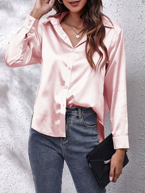 Laura | Silk-Touch Lustrous Satin Button-Down Shirt 14