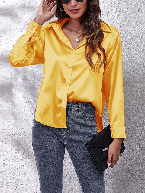 Laura | Silk-Touch Lustrous Satin Button-Down Shirt 16