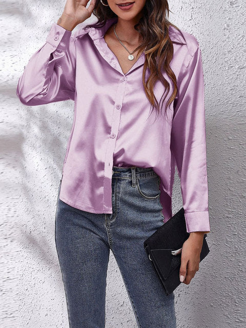 Laura | Silk-Touch Lustrous Satin Button-Down Shirt 4