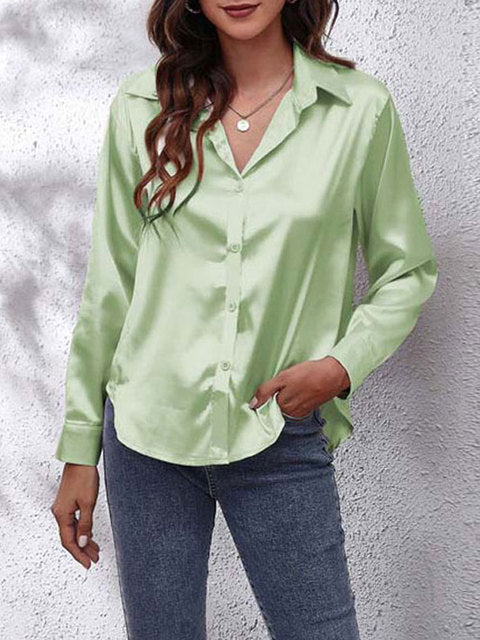 Laura | Silk-Touch Lustrous Satin Button-Down Shirt 5