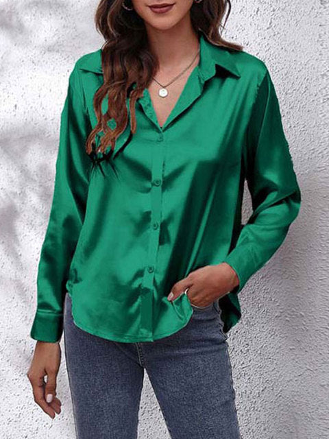 Laura | Silk-Touch Lustrous Satin Button-Down Shirt 7