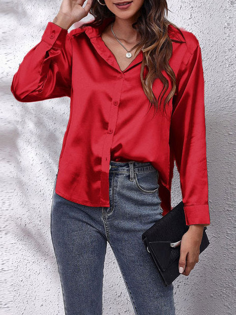 Laura | Silk-Touch Lustrous Satin Button-Down Shirt 9