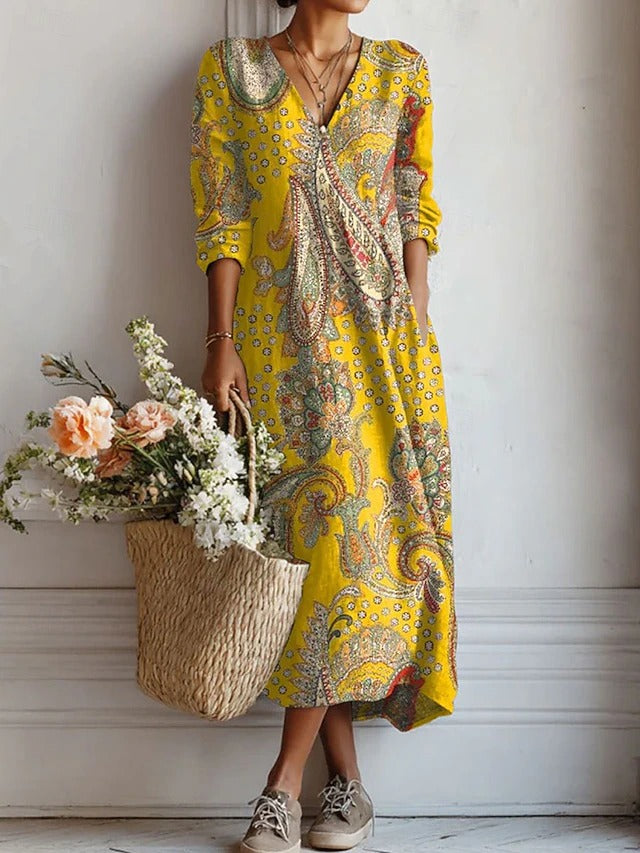 Lauren | Elegant Floral V-Neck Long Sleeve Midi Dress 1