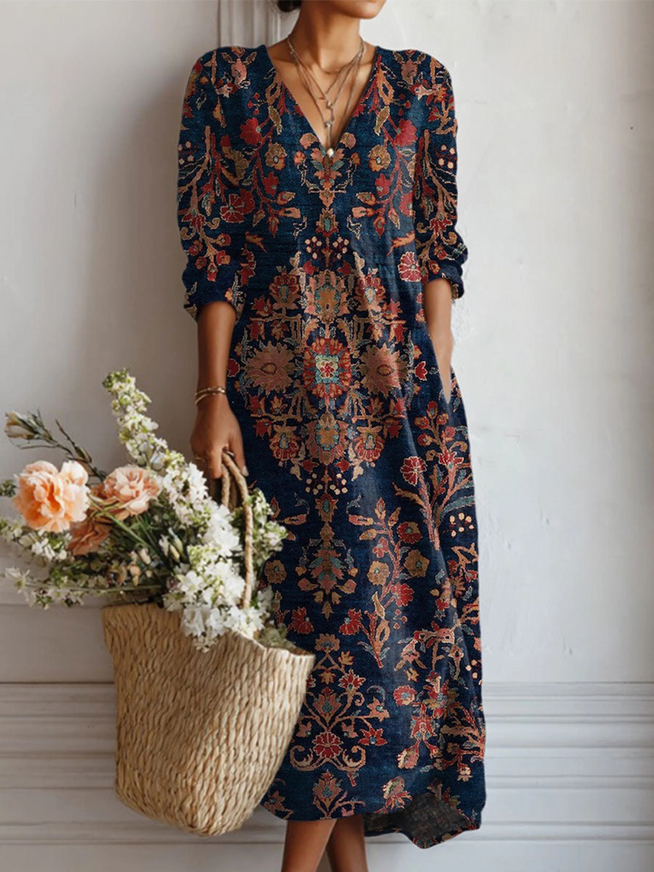 Lauren | Elegant Floral V-Neck Long Sleeve Midi Dress 3
