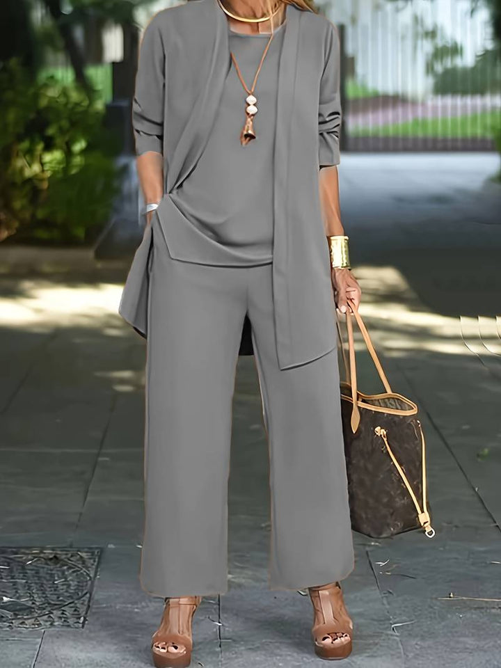 Libby | Elegant Round Neck Three-Piece Wide-Leg Set 0